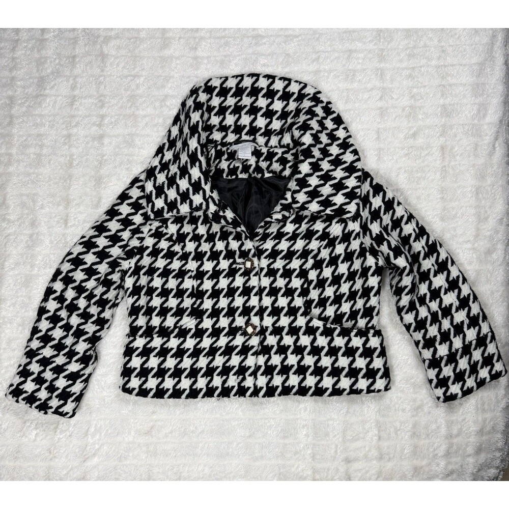 Charlotte Russe Jacket Women L Black White Houndstooth Y2K Statement Collar